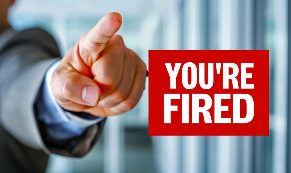 Boss pointing and saying your fired