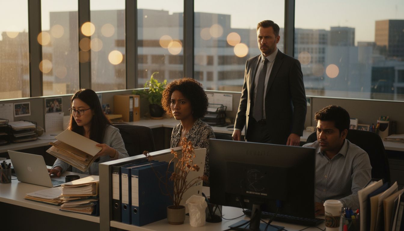 Frustrated employees in tense California office