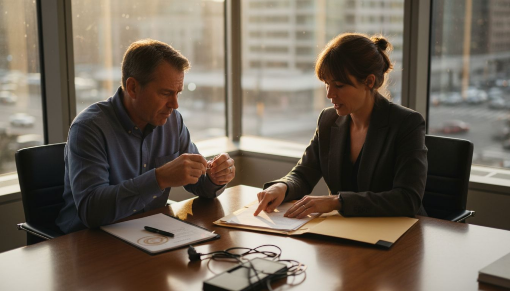 Attorney and client consult over discrimination case